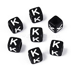 Initial Acrylic Horizontal Hole Beads, Cube, Black, Letter K, 6x6x6mm, Hole: 3.5mm, 3330pcs/500g(OACR-ZX006-35K)