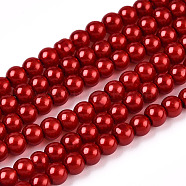 Baking Painted Pearlized Glass Pearl Round Bead Strands, Crimson, 4~5mm, Hole: 1mm, about 200~210pcs/strand, 31.4 inch(HY-Q003-4mm-74)