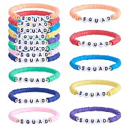 8Pcs 8 Colors Polymer Clay Heishi Surfer Stretch Bracelets Set, Acrylic Word Squad Preppy Bracelets for Women, Mixed Color, Inner Diameter: 2-1/8 inch(5.5cm), 1Pc/style(BJEW-SW00085)