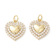 Rack Plating Brass Micro Pave Clear Cubic Zirconia Pendants, Cadmium Free & Nickel Free & Lead Free, Long-Lasting Plated, Heart, Real 18K Gold Plated, 16x14.5x3mm, Hole: 3.4mm(X-KK-D073-19G)