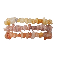 3Pcs Natural Red Aventurine & Natural Sunstone & Natural Topaz Jade Chip Beaded Stretch Bracelet Sets, Inner Diameter: 2~2-1/8 inch(5.2~5.5cm)(BJEW-JB10867)