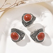 Natural Red Jasper Adjustable Rings, Lead Free & Cadmium Free, Antique Silver Plated Brass Finger Rings for Women, 22.5mm, Inner Diameter: 17mm(RJEW-I108-03AS-06)