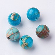 Round Natural Imperial Jasper Beads, Dyed, Sky Blue, 10mm, Hole: 1mm(X-G-I122-10mm-10)