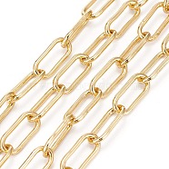 Brass Paperclip Chains, Drawn Elongated Cable Chains, Unwelded, Long-Lasting Plated, with Spool, Real 18K Gold Plated, 17x7x1.5mm, about 16.4 Feet(5m)/roll(CHC-G007-01G-01)