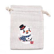Christmas Cotton Cloth Storage Pouches, Rectangle Drawstring Bags, for Candy Gift Bags, Snowman Pattern, 13.8x10x0.1cm(ABAG-M004-02M)