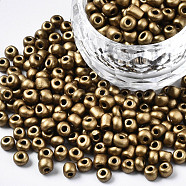 6/0 Glass Seed Beads, Baking Paint, Round Hole, Round, Dark Goldenrod, 4~5x3~5mm, Hole: 1.2~1.5mm, about 4500pcs/Pound(SEED-S058-A-F215)