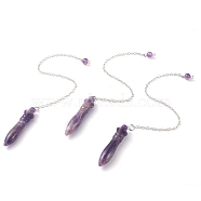 Natural Amethyst Pointed Dowsing Pendulums, with Brass Cable Chains, Bullet, 238~255mm, Hole: 2.5mm, Pendants: 53x12mm(G-J386-A02)