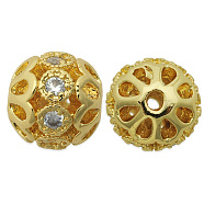 Brass Micro Pave Clear Cubic Zirconia Spacer Beads, Cadmium Free & Nickel Free & Lead Free, Flower, Light Gold, 8x7.5mm, Hole: 1.6mm(KK-N241-LA826-2-NR)