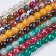 Natural Agate Round Beads Strand, Dyed, Faceted, Mixed Color, 6mm, Hole: 1mm, about 62pcs/strand, 14.17 inch(G-L084-6mm-M)