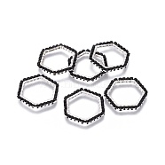 MIYUKI & TOHO Handmade Japanese Seed Beads, with 304 Stainless Steel Link Rings, Loom Pattern, Hexagon, Silver, Black, 19~20x21x1.8~2mm(SEED-A028B-M-02S)