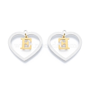 201 Stainless Steel Pendants, Hollow, Heart with Letter A~Z, Real Gold Plated & Stainless Steel Color, Letter.E, 29x29.5x1mm, Hole: 2mm, A~Z: 12x8~10.5x1mm(STAS-N090-LA894-E-P)