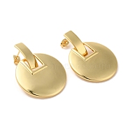 Real 18K Gold Plated Brass Dangle Stud Earrings, Long-Lasting Plated, Cadmium Free & Lead Free, Flat Round, 41x32mm(EJEW-G382-21A-G)