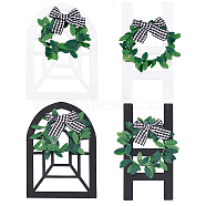 Nbeads 4Pcs 4 Style Wooden Farmhouse Wall Decor Window Frames, Ladder with Leaf & Bowknot, for Home Wall Decorations, Mixed Color, 150x70~100x8~11mm, 1pc/style(AJEW-NB0002-88)