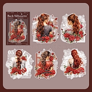 6Pcs 5 Styles DIY Figure Picture Stickers, for DIY Album Scrapbook, Diary Decoration, Crimson, 93~97x75~86x0.1mm(STIC-U004-01C)