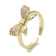 Brass Micro Pave Cubic Zirconia Open Cuff Ring, Bowknot, Real 16K Gold Plated, Inner Diameter: 17mm(RJEW-K256-58D-G)