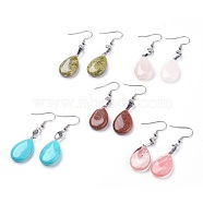 Natural & Synthetic Mixed Gemstone Dangle Earrings, with 304 Stainless Steel Earring Hooks, teardrop, 55~57mm, Pin: 0.6mm(EJEW-JE02728)