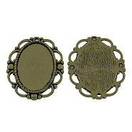 Tibetan Style Alloy Oval Pendant Cabochon Settings, Cadmium Free & Nickel Free & Lead Free, Antique Bronze, 39x30.5x3mm, Hole: 2mm, Tray: 30x20mm(TIBEP-5318-AB-FF)