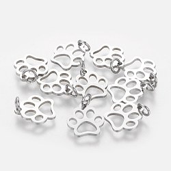 304 Stainless Steel Pendants, Dog Paw Prints, Stainless Steel Color, 13x12x1mm, Hole: 4mm(X-STAS-Q201-T452S)