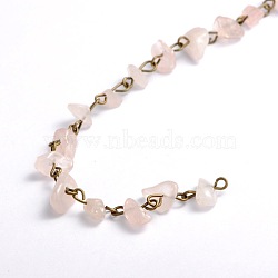 Handmade Natural Rose Quartz Chips Beads Chains for Necklaces Bracelets Making, with Antique Bronze Iron Eye Pin, Unwelded, 39.3 inch, Beads: 5~9mm(AJEW-JB00044-02)