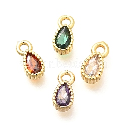 Brass Micro Pave Cubic Zirconia Charms, Real 18K Gold Plated, Teardrop, Mixed Color, 9.5x4.5x3mm, Hole: 1.5mm(KK-G519-01B-G)