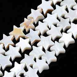 Natural Freshwater Shell Beads Strands, Star, Seashell Color, 7x7x2mm, Hole: 1mm, about 72~76pcs/strand, 14.96~15.16 inch(38~38.5cm)(SHEL-Q024-018)