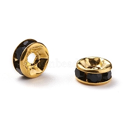 Brass Grade A Rhinestone Spacer Beads, Golden Plated, Rondelle, Nickel Free, Jet, 6x3mm, Hole: 1mm(RSB036NF-04G)