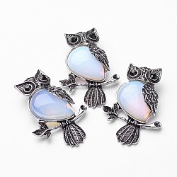 Opalite Pendants, Big Pendants, with Alloy Rhinestone Findings, Owl, Antique Silver, 50x35x14mm, Hole: 6x9mm(G-D849-12)