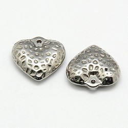 304 Stainless Steel Textured Pendants, Bumpy, Puffed Heart, Stainless Steel Color, 16x15x4.5mm, Hole: 0.5mm(STAS-K002-37A1)