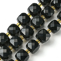 Natural Obsidian Beads Strands, with Seed Beads, Faceted Cube, 8~9x8~9x8~9mm, Hole: 0.9~1mm, about 35~39pcs/strand, 14.80''~15.16''(37.6~38.5cm)(G-Q010-A23-01)