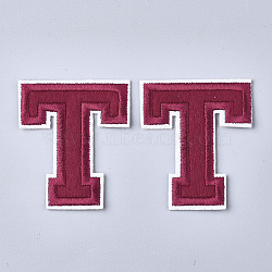Computerized Embroidery Cloth Iron On Patches, Costume Accessories, Appliques, Letter, Letter.T, 55.5x47x2mm(X-FIND-T030-064-T)