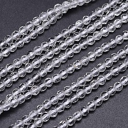 Faceted Round Natural Quartz Crystal Beads Strands, Rock Crystal Beads, 4mm, Hole: 1mm, about 93pcs/strand, 15.5 inch(G-L411-30-4mm)
