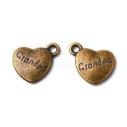 Tibetan Style Alloy Family Charms, Heart with Word Grandpa, Cadmium Free & Nickel Free & Lead Free, Antique Bronze, 13x15x3mm, Hole: 3mm(X-TIBEP-5410-AB-FF)