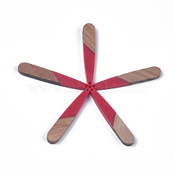Resin & Walnut Wood Pendants, Teardrop, Red, 44x7.5x3mm, Hole: 1.2mm(RESI-S358-40H)
