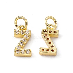 Real 18K Gold Plated Brass Micro Pave Clear Cubic Zirconia Charms, with Jump Ring, Letter.Z, 11.5x6x2.5mm, Hole: 3.4mm(KK-E068-VB452-Z)