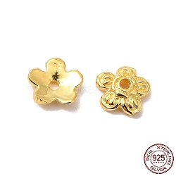 925 Sterling Silver Bead Caps, 5-Petal, Flower, Real 18K Gold Plated, 6x6x1.8mm, Hole: 0.9mm, about 59pcs/10g(STER-F055-03G)