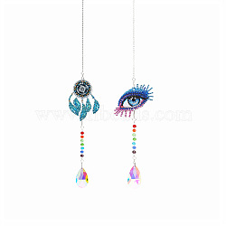 DIY Diamond Painting Suncatcher Pendant Decoration Kit, Including Acrylic Board, Resin Rhinestones Bag, Diamond Sticky Pen, Tray Plate and Glue Clay, Eye, 430mm, 2pcs/set(DIAM-PW0009-02V)