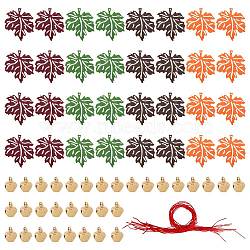 Autumn DIY Maple Leaf Tree Felt Hanging Ornaments, with Bell and Rope, for Home Thanksgiving Day Decoration, Mixed Color, 375x60x8.5mm, 16pcs/set(DIY-WH0407-04)