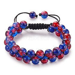 Sparkling Round Glass Braided Bead Bracelet, Double Layered Wrap Adjustable Bracelet for Women, Medium Blue, Inner Diameter: 2~3-1/8 inch(5~7.8cm) (BJEW-SW00082-12)