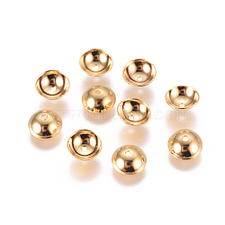 PVD Vacuum Plating 304 Stainless Steel Bead Caps, Apetalous, Half Round, Real 18K Gold Plated, 6x2mm, Hole: 0.8mm(STAS-I120-34-G)