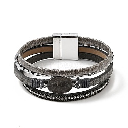 Vintage Leather Bracelet with European and American White Crystal Inlaid Diamonds - Magnetic Buckle., 0.1cm(ST8305984)