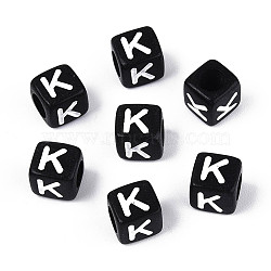 Initial Acrylic Horizontal Hole Beads, Cube, Black, Letter K, 6x6x6mm, Hole: 3.5mm, 3330pcs/500g(OACR-ZX006-35K)
