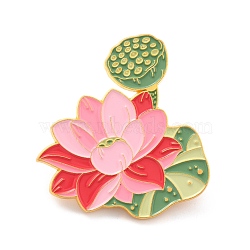 Lotus Seedpod and Flower Enamel Pin, Exquisite Flower Alloy Enamel Brooch for Backpack Clothes, Golden, Pink, 45.5x43x9mm, pin: 1mm(JEWB-I015-09G)