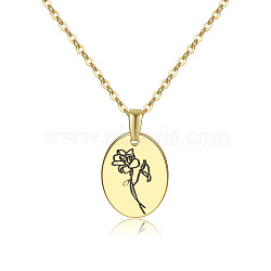 304 Stainless Steel Birth Month Flower Pendant Necklace, Floral Dainty Jewelry for Women, Golden, July Lotus, 17.72 inch(45cm)(HUDU-PW0001-034G)