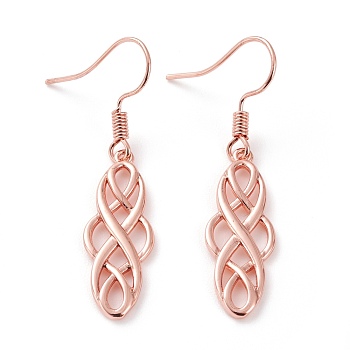 Brass Dangle Earrings, Trinity Knot/Triquetra, Rose Gold, 43mm, Pin: 0.6mm