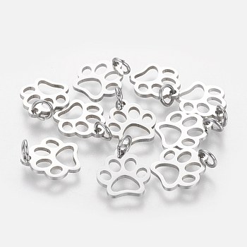304 Stainless Steel Pendants, Dog Paw Prints, Stainless Steel Color, 13x12x1mm, Hole: 4mm