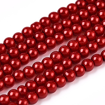 Baking Painted Pearlized Glass Pearl Round Bead Strands, Crimson, 4~5mm, Hole: 1mm, about 200~210pcs/strand, 31.4 inch