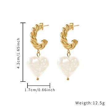 Heart Stainless Steel with Imitation Pearl Gold Plated Earrings
