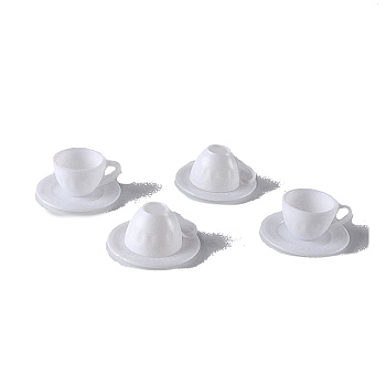 Plastic Tea Cup & Plate Miniature Ornaments, Micro Landscape Home Dollhouse Accessories, Pretending Prop Decorations, White, 25mm