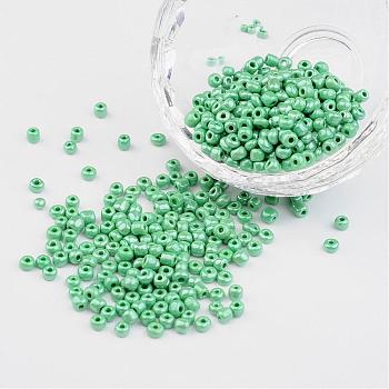 DIY Craft Beads 8/0 Opaque Colors Lustered Round Glass Seed Beads, Medium Sea Green, Size: about 3mm in diameter, hole:1mm, about 1101pcs/50g