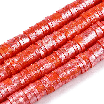 Handmade Polymer Clay Beads Strands, Pearlized, Disc/Flat Round, Heishi Beads, Orange Red, 6mm, Hole: 1.5mm, 15.75''(40cm)